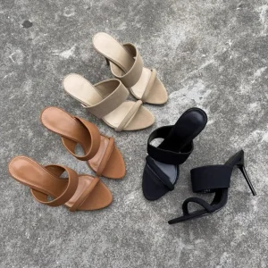 Women Mules Slippers Fashion Suede Open Toe Stiletto Heels Sandals Sexy High Heels for Ladies