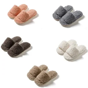 Women Open Plush Home Winter Comfortable Fluffy Indoor Slippers
