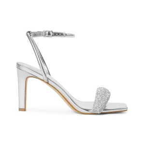 Women Open Toe Ankle Strap Silver Rhinestone Square Toe High Heels Wedge Sandals Summer Comfort Sexy Party Shoes