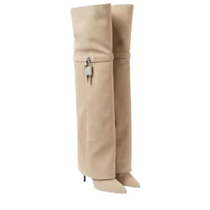 Women Over-the-Knee High Heel Thigh Boots Pointed Toe Shark Boots Buckle Long Shaft Slim Heel Boots