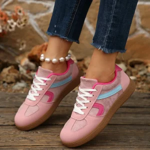 Women PU Color Block Retro Sneakers Lace-up Casual Comfortable Daily Walking Shoes