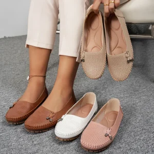 Women Perforated Moccasins Ornament Decor Slip-On Comfortable Flat Loafers Lightweight Pointed Toe Casual Shoes