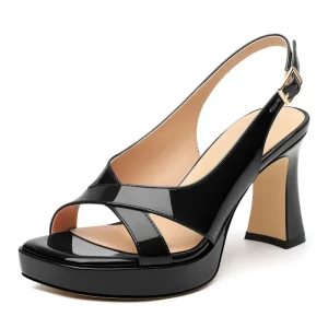 Women Platform Heels Comfortable Chunky Block Heels Sandals Open Toe with Slingback Ankle Strap Wedding Sandals Shoes