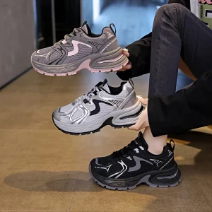 Women Platform Sneakers Breathable Mesh Casual Sport Shoes Lace Up Thick Bottom