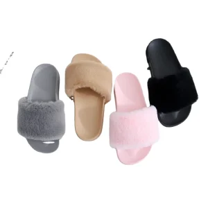 Women Plush House Fuzzy Open Toe Slippers Ladies Fur House Shoes Mules Indoor Outdoor Flat Slider Sandals Women Slipper