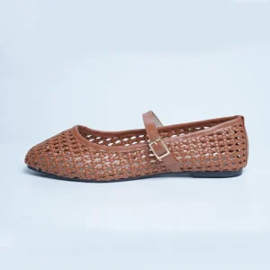 Women Red Hollow Breathable Slip-On Summer Mary Jane Ballet Ankle Strap Work Flat Shoes