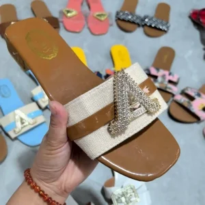 Women Sandals Flat Slippers Diamond Grid Outdoor Beach Slippers for Women