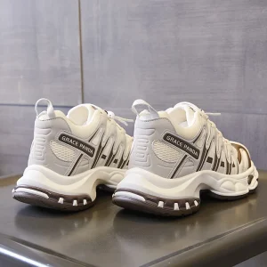 Women Shoes Mesh Breathable Sneakers New Fashion Lace-Up Round Toe Height Increasing Dad Shoes For Outdoor Hiking Running Ladies