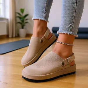 Women Slip on Closed Toe Mules with Adjustable Strap