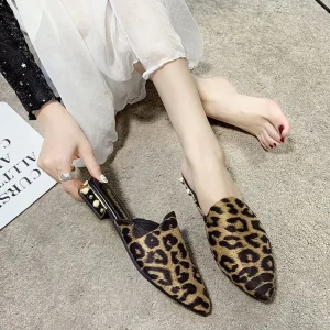 Women Slipper Fashion Mules for Women PU Leather Pointed Toe Slip On Flip Flops Summer Sandals Women’s Shoes
