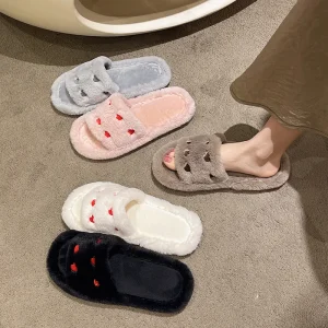 Women Slippers Artificial Wool Indoor Cotton Shoes Warm Comfort Lightweight Slides Fuzzy Plush Casual Slippers