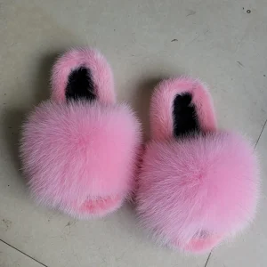 Women Slippers Real Fox Fur Slides for Women Casual Custom Logo Open Toe Slippers Fashion Fur Fluffy Slipper
