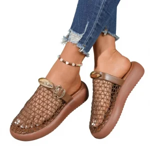 Women Slippers with Mesh Hollow Elegant Women’s Fishnet Breathable Soft Sole Mules