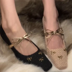 Women Spring Summer Solid style French Square Toe High Heels Elegant Party Dress Strap Bow Mary Jane Pumps Shoes