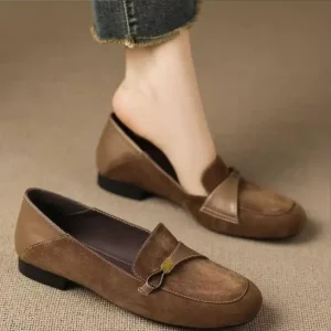 Women Square Toe Loafers Lightweight Soft Flat Shoes Slip on Comfort Office Wear Shoes