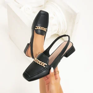 Women Square Toe Slingback Flats with Gold Chain Decor Casual Loafers