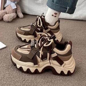Women Summer Sneakers Height Increasing Black Chunky Shoes Breathable Leisure Shoes