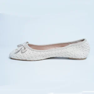 Women Summer White Bow Knit Foldable Mary Jane Square Toe Flat Shoes