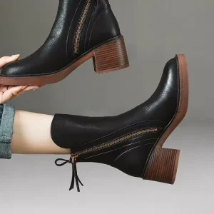 Women Vintage Pointed Ankle Boots Block Heel Side Zipper Fashion Short Boots Plus Size
