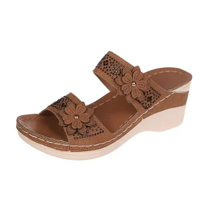 Women Wedge Sandals Large Size 35-44 Rhinestones and Flower Style for Women and Ladies