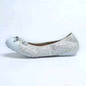 Women White Leather Round Toe Bowknot Foldable Slip On Ballet Flat Shoes