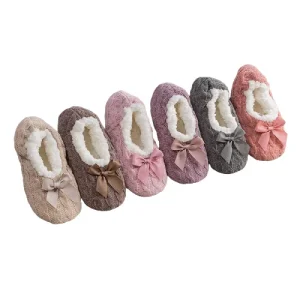 Women Winter Comfort Indoor Slippers With Cute Bow Anti slip Silicone for Women slippers