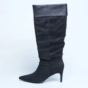 Women Winter Fashion Black Suede Pointed Toe Stiletto Heels Knee High Boot