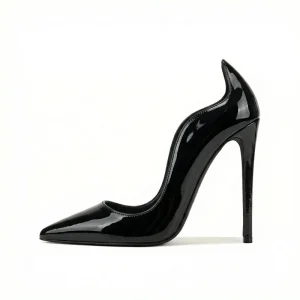 Women’s 12CM Stiletto High Heels Pointed Toe Pumps Patent PU Wavy Side Cutout Shallow Mouth Multiple Colors