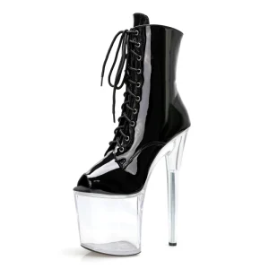 Women’s 20cm Open Toe Ankle Boots Lace Up 8Inch Strip Pole Dance Catwalk Platform Exotic Dancer Heels for Nightclub Strip Autumn
