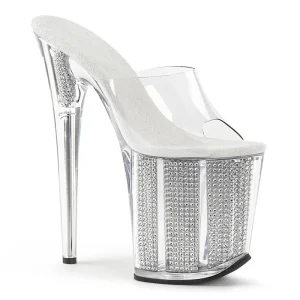 Women’s 8″ 20cm High Heel Crystal Fine Diamond Pole Dance Shoes Open Toe Thong Heel Slip On Height Increasing Summer Dress
