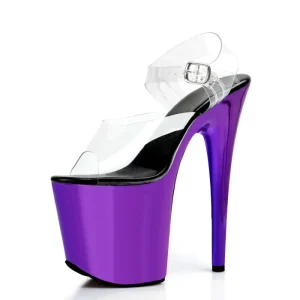 Women’s 8 Inch Platform Sandals Stiletto Heels Electroplate Outsole Buckle Ankle Strap