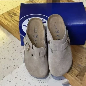 Women’s Adjustable Mules Sandals Suede Arch Support Cork Clogs Slippers