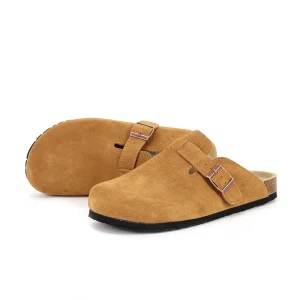 Women’s Adjustable Platform Cow Suede Memory Foam Arch Support Breathable Clogs Mules Cork Foot Bed Slippers Spring