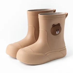 Women’s Adult Cartoon Little Bear Waterproof Short Boots Anti Slip Design Rain Boots for Summer Winter Autumn