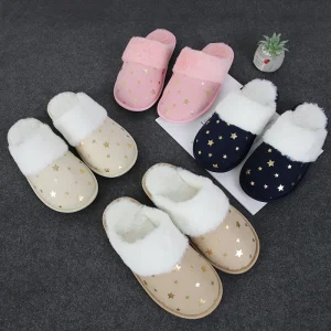 Women’s Adult Winter Spring Autumn Recyclable Light Weight Warm Plush Faux Suede Slides with TPR Outsole Anti-Slip