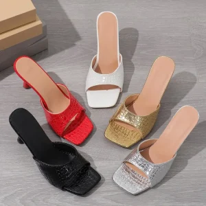 Women’s African Style Summer Mules Printed High Heel Anti-Slip Comfort Slip-On Slippers