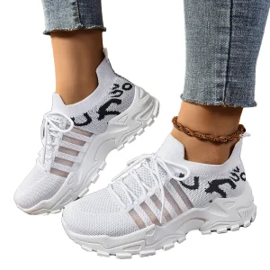 Women’s All-Match New Sneakers Cross-Border Large Size High-Heeled Shoes Thick Sole Breathable Casual Fly-Woven Design Walking