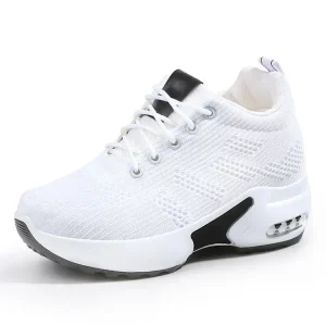 Women’s All-Match White Sneakers for Spring/Summer Comfortable PVC Lace-Up Walking Shoes Height Increasing Casual