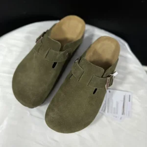 Women’s All Seasons Fashion Trendy Sandals Genuine Leather Mules Clogs for Sandy Beach Fur