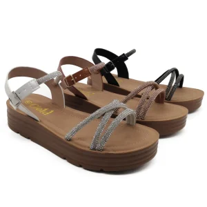 Women’s Anabel Platform Summer Strap Rhinestone Slide Sandal with Breathable Anti Slip Outsole