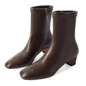 Women’s Ankle Boots Dressy Square Toe Chunky Low Heel Booties with Side Zipper Faux Leather Short Boots for Office Casual Outfit