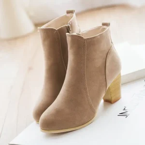 Women’s Ankle Boots Thick Heel Round Toe Side Zip Solid Color Big Size