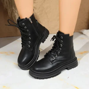 Women’s Ankle Casual Heel Boots Shoes Martin Shoe Leather Custom Outdoor Driving Riding Femme Black Boot for Women Ladies Girls