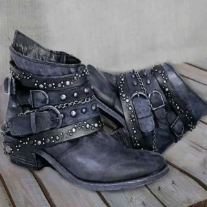 Women’s Ankle High Boots New Style Mid Heel Pointed Waistband Buckle