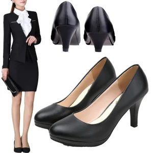 Women’s Ankle Slip On Lighted Full Grain Leather Mid Heel Summer Autumn Occupational Office Pumps Square Heel Shoes