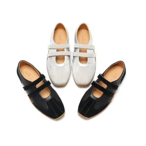 Women’s Anti Slippery Closed Toe Casual Mary Jane Flats with Dual Velcro Closure Genuine Leather
