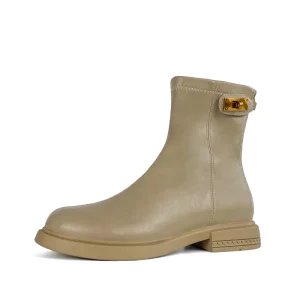 Women’s Apricot Thick Sole High Waist Elastic Bare Boots, Short Boots