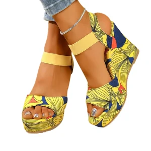 Women’s Autumn Breathable Anti Odor Outdoor Elastic Band Open Toe Wedge Sandals New Fashionable Painted Graffiti