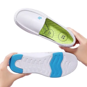 Women’s Autumn Nurse Flats Custom-Made Medical Work Shoes Slip-On Thick White Soft Sole Breathable Non-Slip Height Increasing