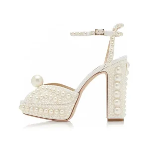 Women’s Autumn Peep Toe High Heel Platform Shoes Elegant Slingback Leather Customize Color 3-5cm Heel for Party Wedding